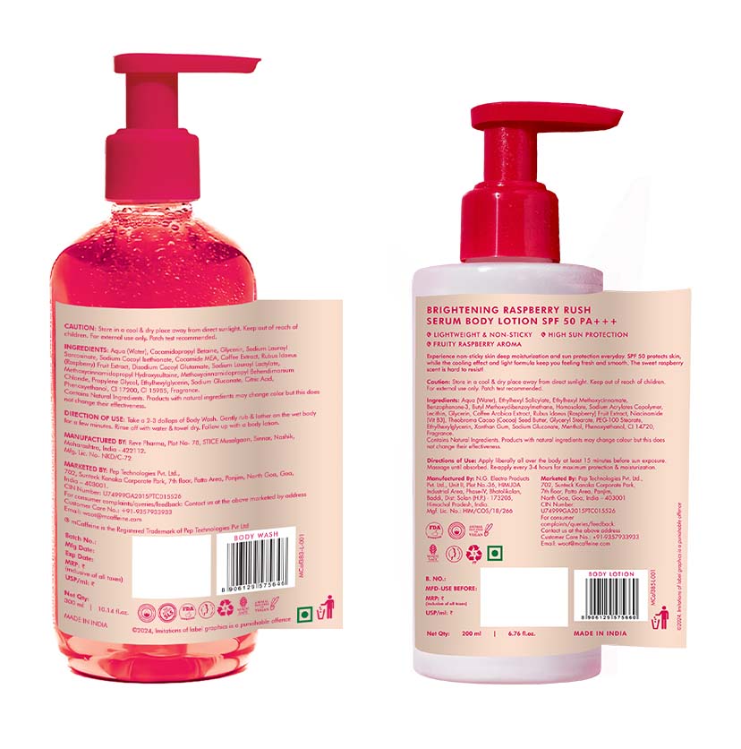 Brightening SPF 50 PA+++ Sunscreen Body Lotion & Body Wash Raspberry Combo