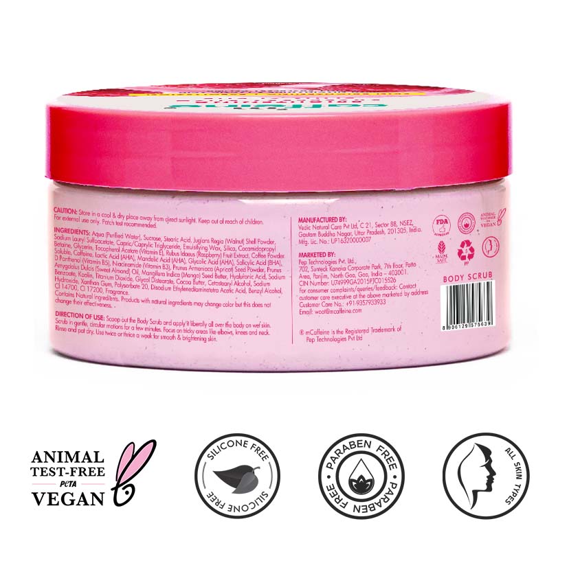 Brightening Raspberry Body Scrub with AHAs, Niacinamide | Vit C Rich  - 175g