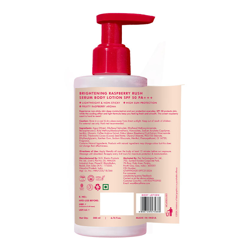 Brightening Raspberry SPF 50 PA+++ Body Sunscreen Lotion - 200 ml