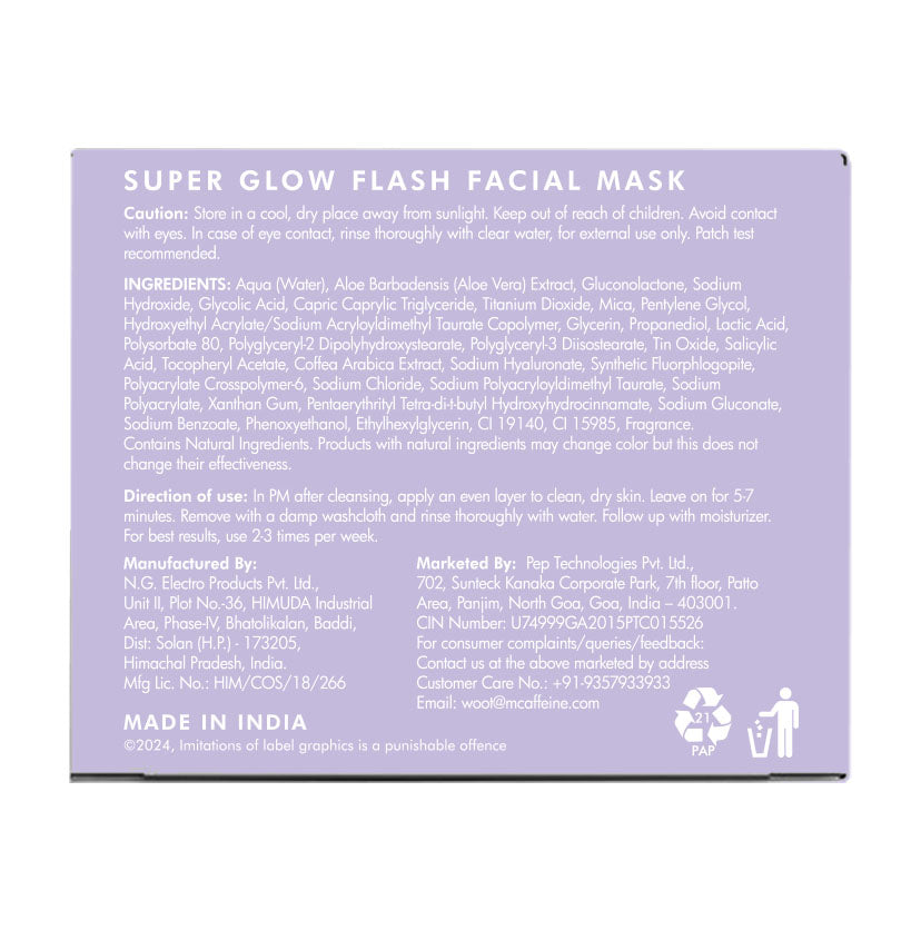 Super Glow Flash Facial 25% AHA+BHA+PHA Face Mask - 50gm